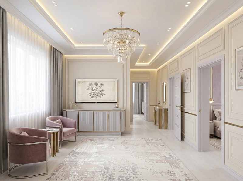 Дизайн гостиной в стиле Неоклассика — фото интерьера от нейросети RoomGPT