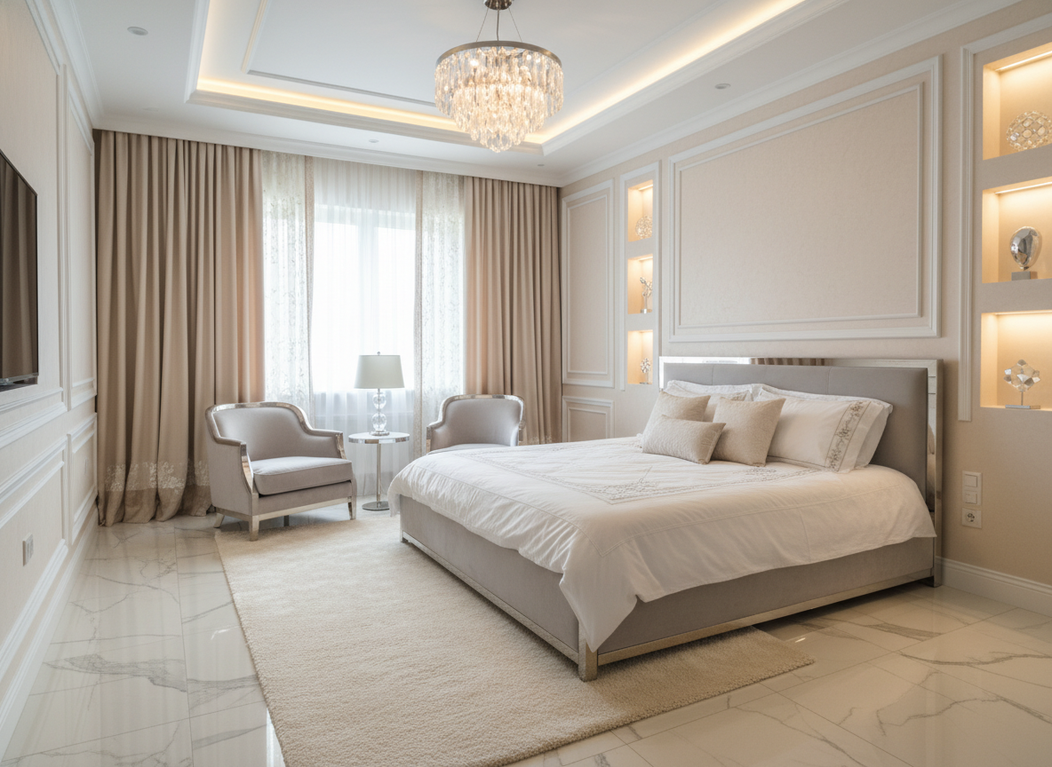 Дизайн спальни в стиле Классика — фото интерьера от нейросети RoomGPT