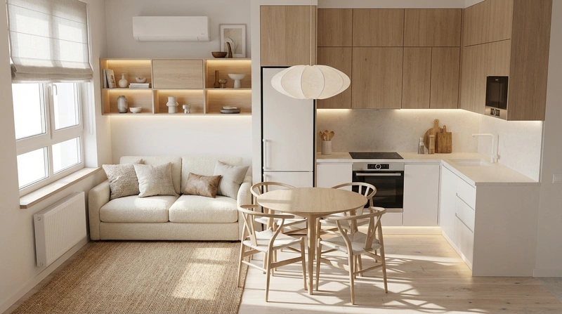 Дизайн интерьера в стиле Сканди — Кухня от нейросети RoomGPT