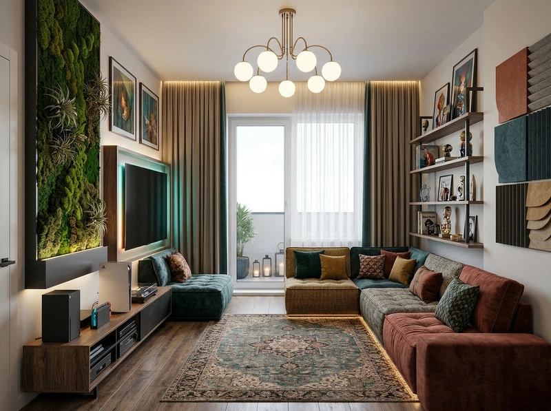 Дизайн гостиной в стиле Эклектика — фото интерьера от нейросети RoomGPT