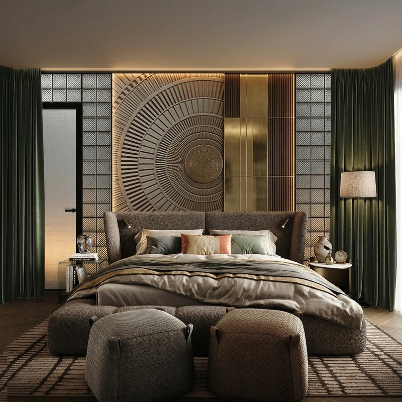 Дизайн спальни в стиле Эклектика — фото интерьера от нейросети RoomGPT