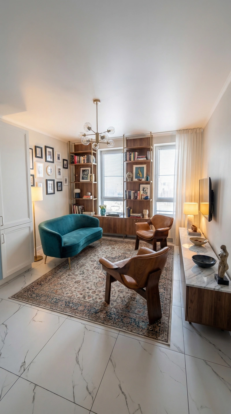 Дизайн гостиной в стиле Эклектика — фото интерьера от нейросети RoomGPT