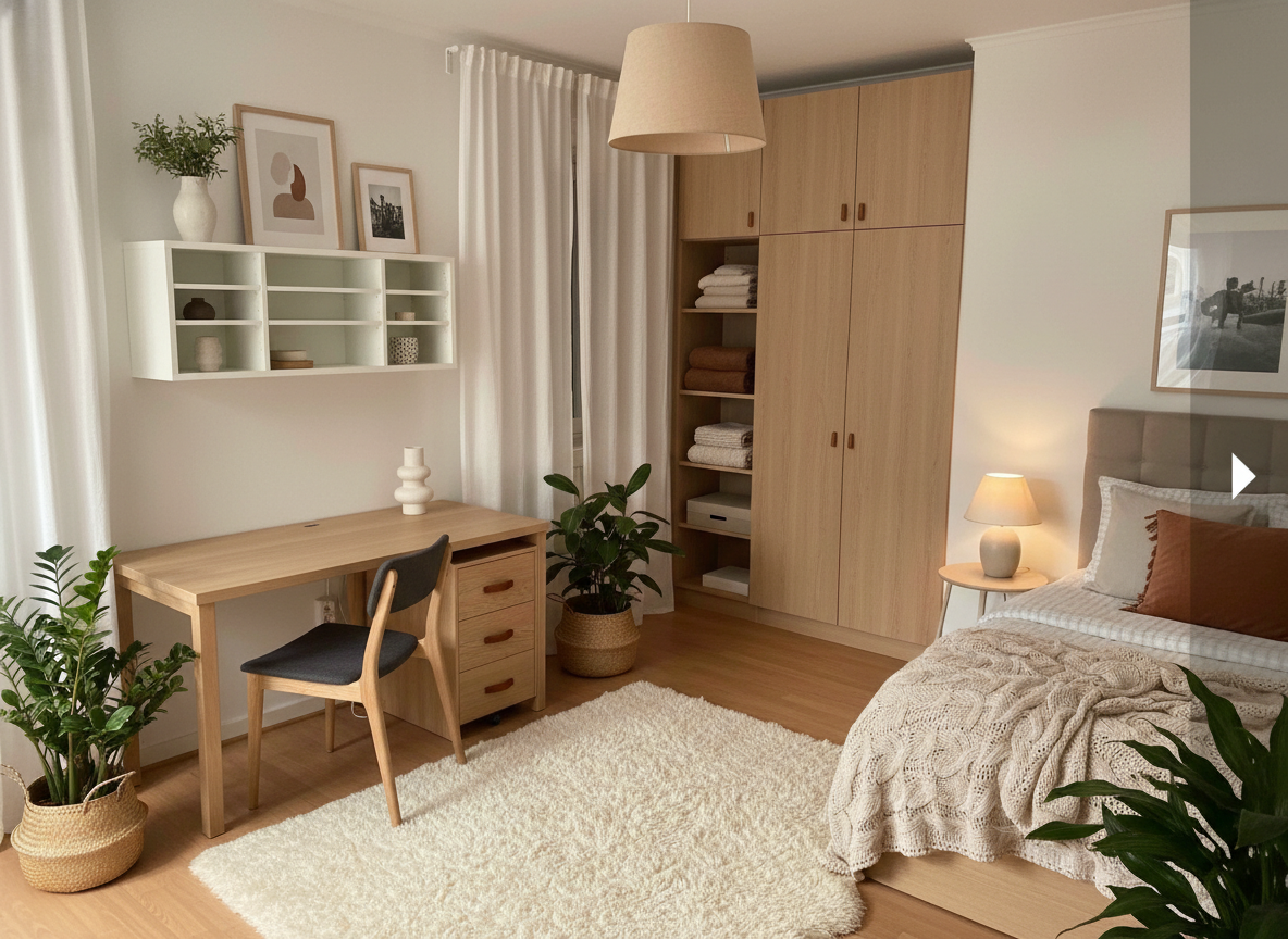 Дизайн спальни в стиле Хюгге — фото интерьера от нейросети RoomGPT