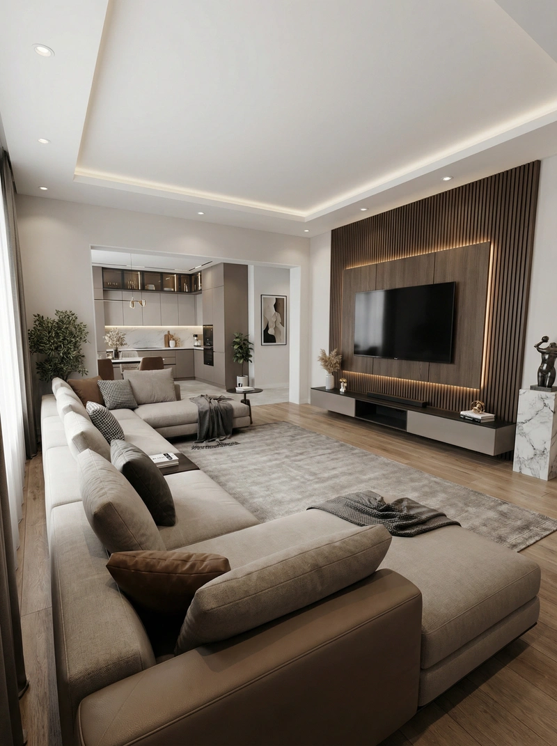 Дизайн интерьера в стиле Контемпорари — Гостиная от нейросети RoomGPT