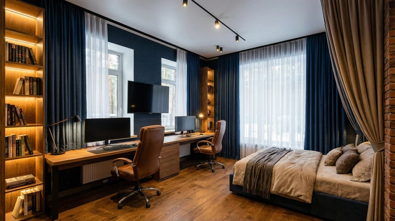 Дизайн интерьера в стиле Лофт — Кабинет от нейросети RoomGPT