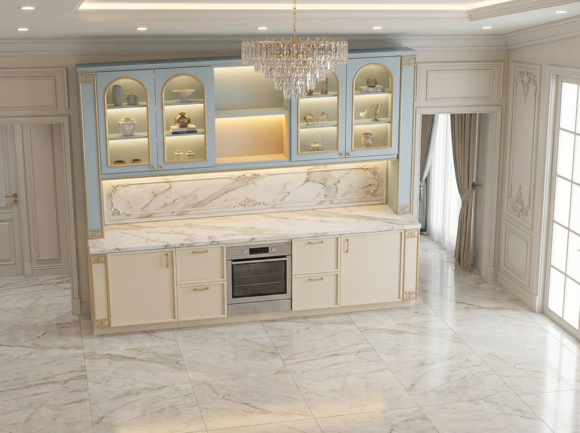 Дизайн кухни в стиле Классика — фото интерьера от нейросети RoomGPT