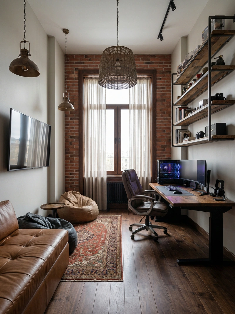 Дизайн интерьера в стиле Лофт — Кабинет от нейросети RoomGPT