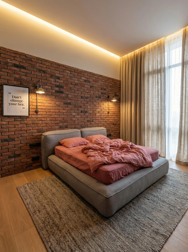 Дизайн интерьера в стиле Лофт — Спальня от нейросети RoomGPT