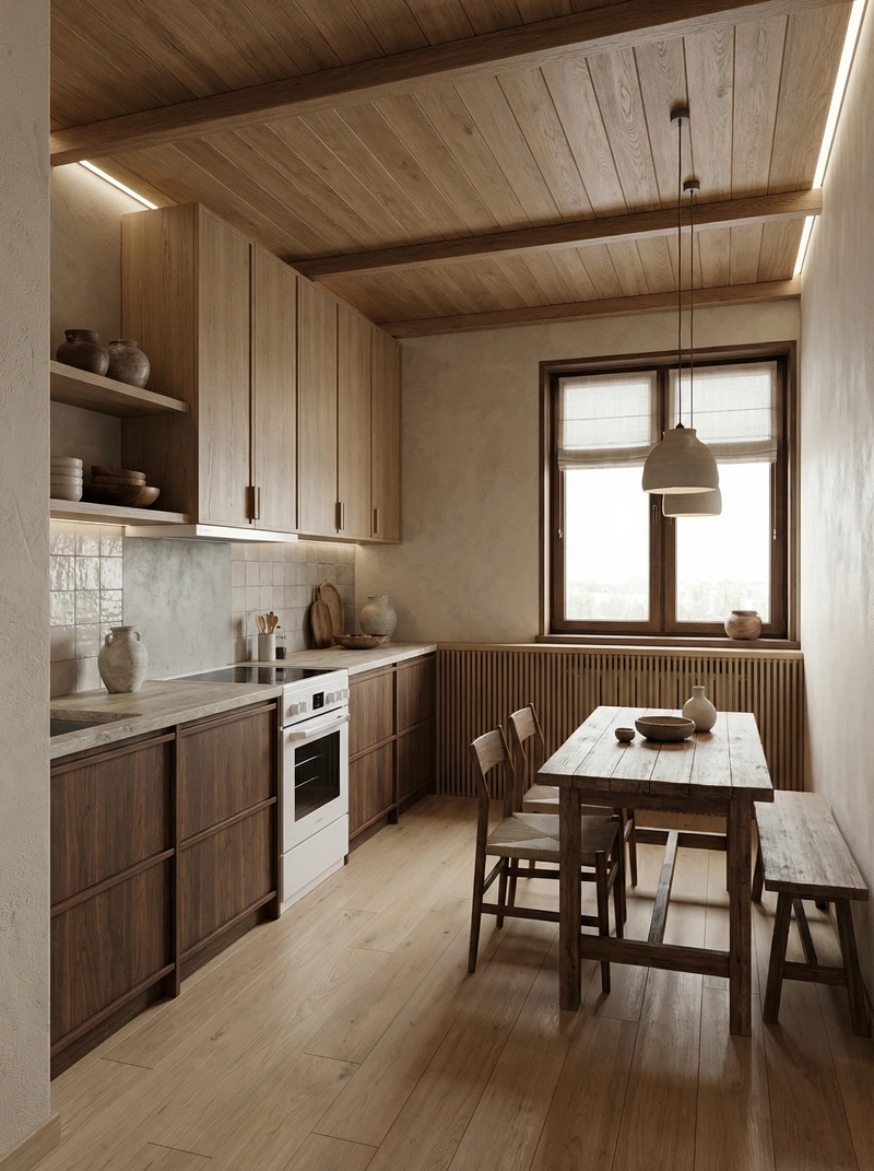 Дизайн кухни в стиле Japandi — фото интерьера от нейросети RoomGPT