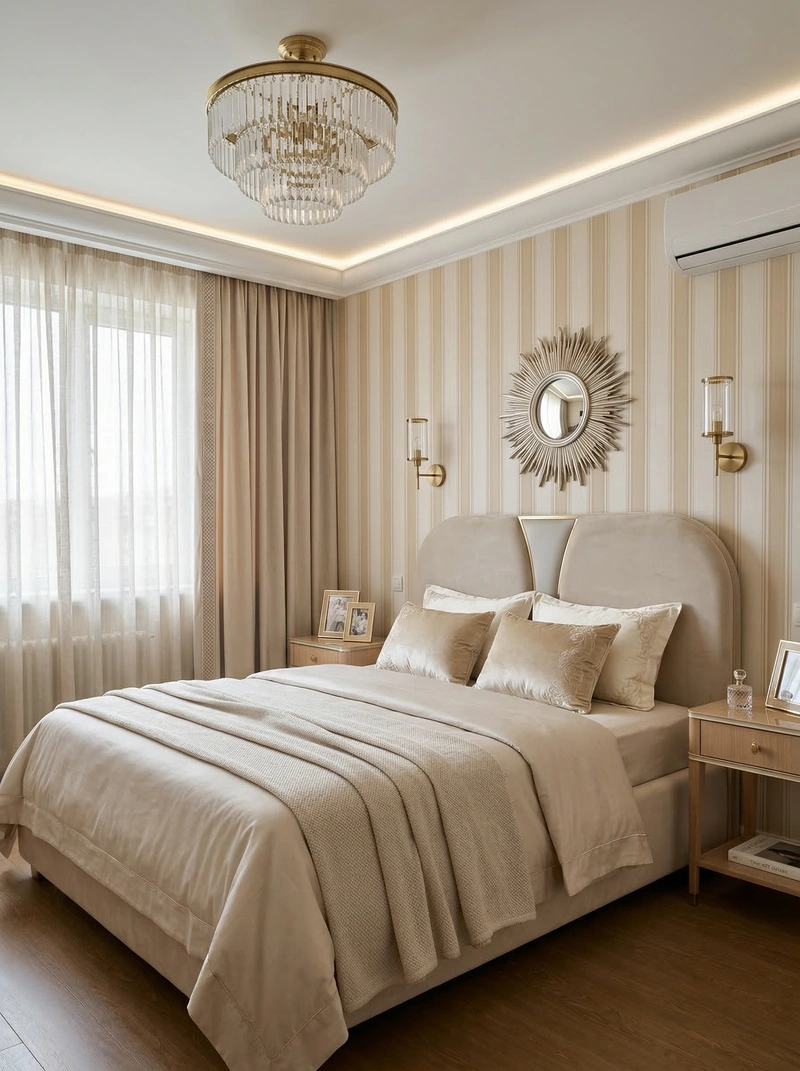 Дизайн спальни в стиле Неоклассика — фото интерьера от нейросети RoomGPT