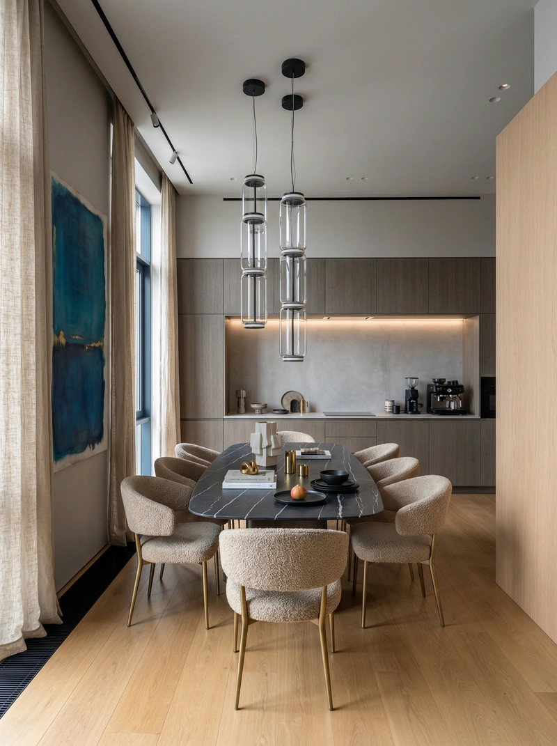 Дизайн интерьера в стиле Контемпорари — Кухня от нейросети RoomGPT