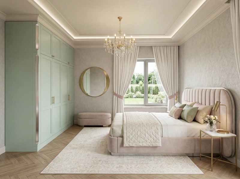 Дизайн спальни в стиле Неоклассика — фото интерьера от нейросети RoomGPT