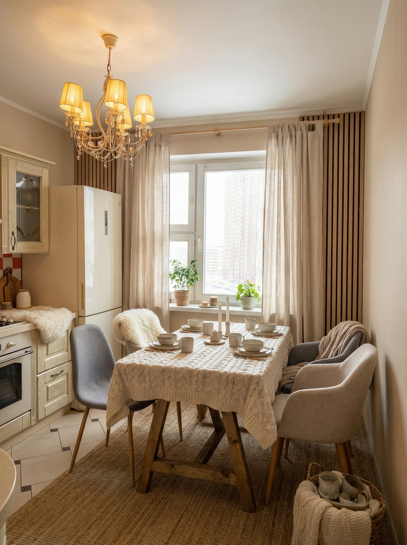 Дизайн интерьера в стиле Хюгге — Кухня от нейросети RoomGPT