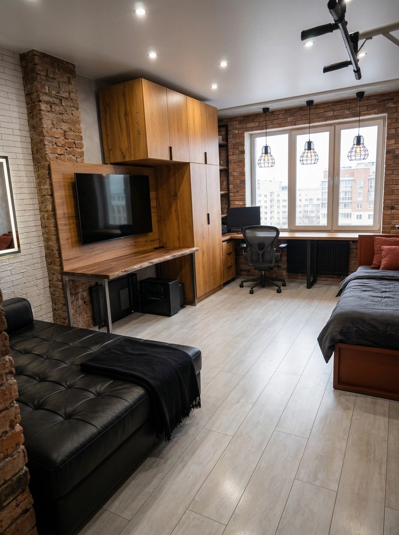 Дизайн интерьера в стиле Лофт — Гостиная от нейросети RoomGPT