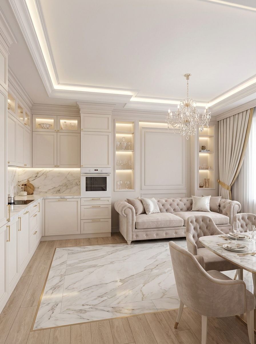 Дизайн кухни в стиле Классика — фото интерьера от нейросети RoomGPT