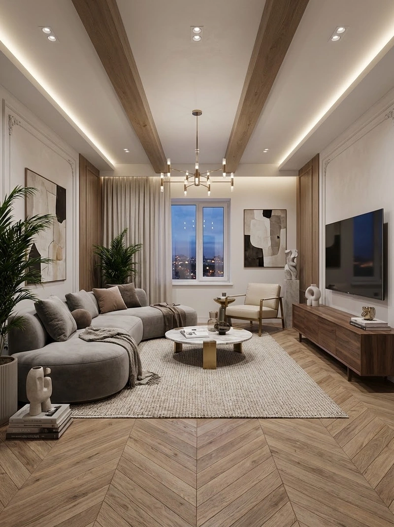 Дизайн интерьера в стиле Контемпорари — Гостиная от нейросети RoomGPT