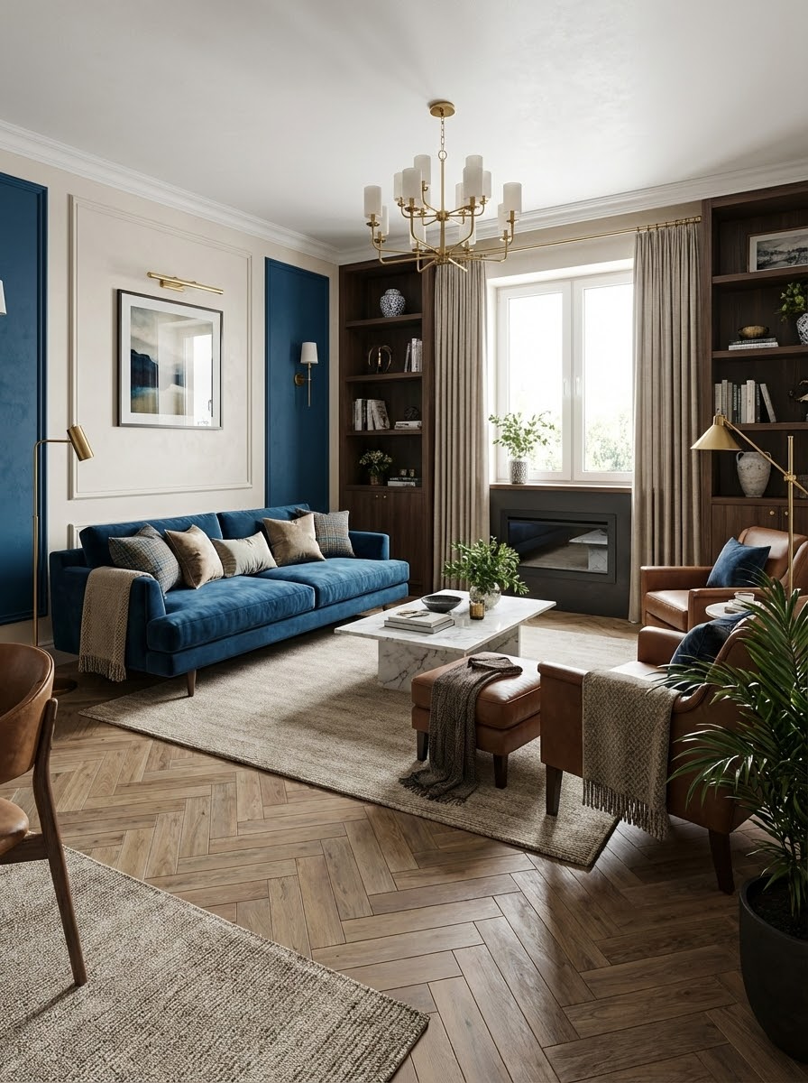 Дизайн гостиной в стиле Британский — фото интерьера от нейросети RoomGPT