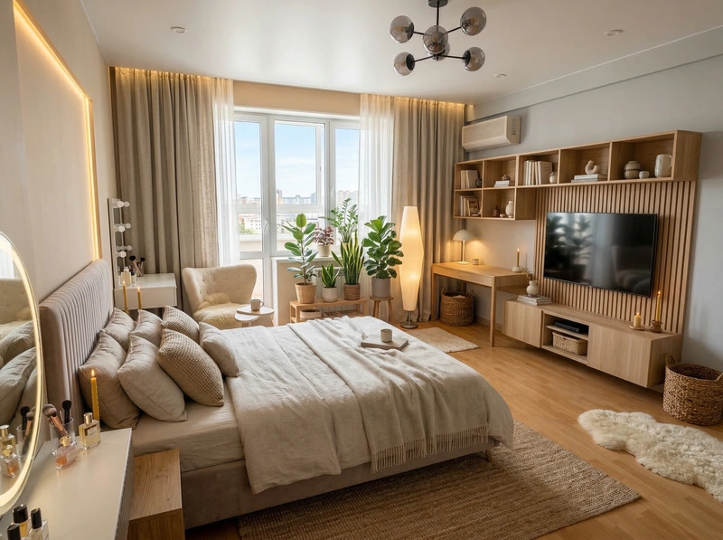 Дизайн спальни в стиле Хюгге — фото интерьера от нейросети RoomGPT