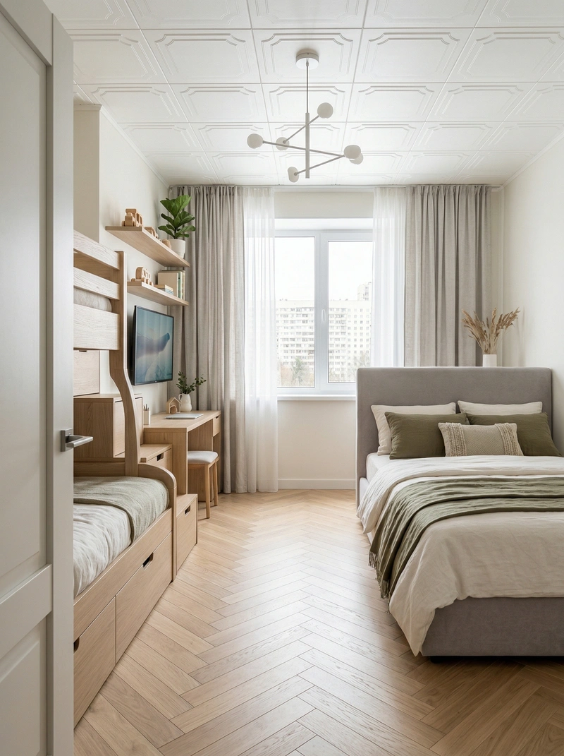 Дизайн спальни в стиле Сканди — фото интерьера от нейросети RoomGPT