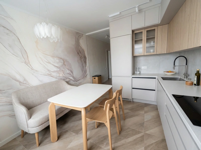 Дизайн кухни в стиле Сканди — фото интерьера от нейросети RoomGPT