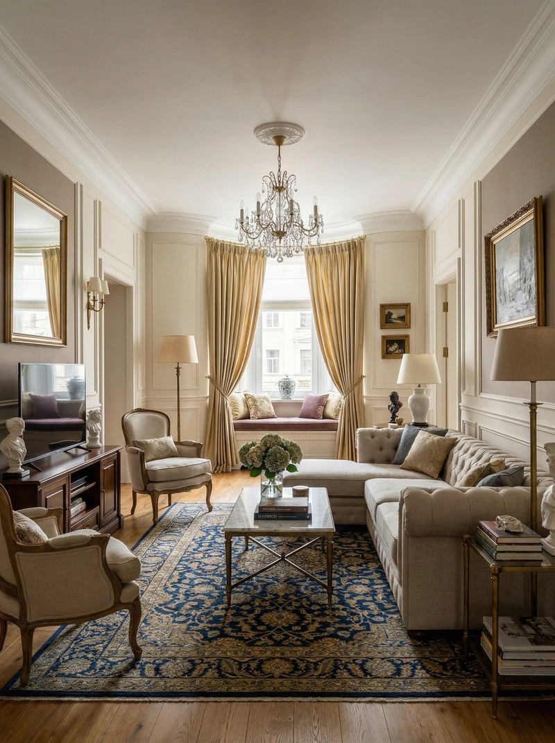 Дизайн интерьера в стиле Классика — Гостиная от нейросети RoomGPT
