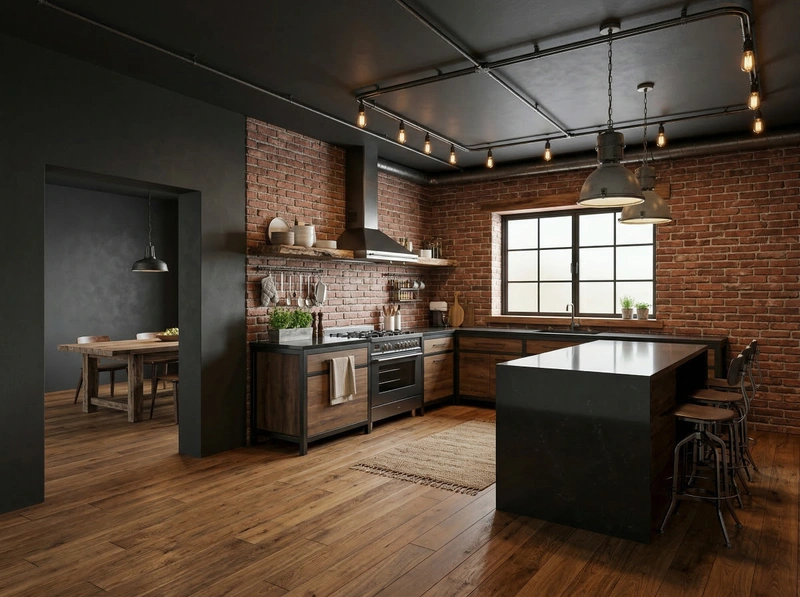 Дизайн кухни в стиле Лофт — фото интерьера от нейросети RoomGPT