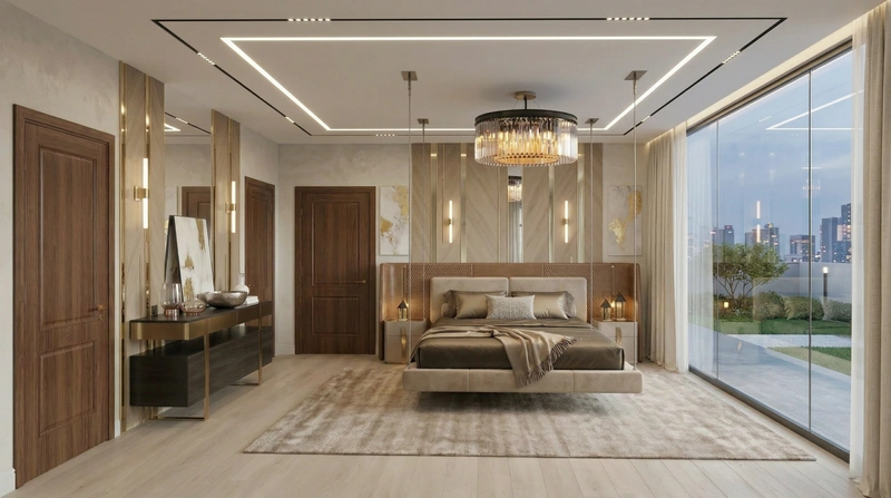 Дизайн спальни в стиле Контемпорари — фото интерьера от нейросети RoomGPT