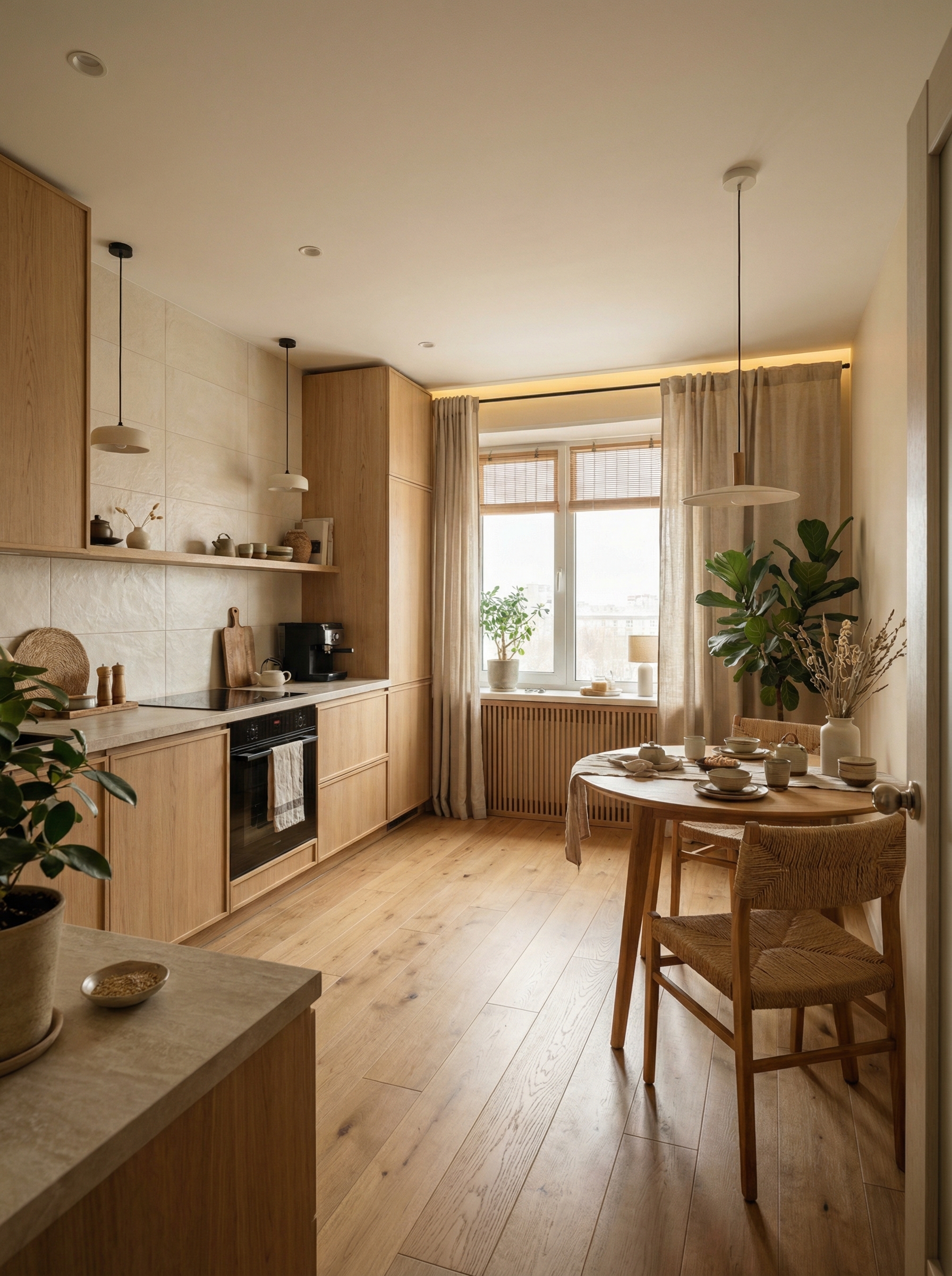 Дизайн гостиной в стиле Japandi — фото интерьера от нейросети RoomGPT