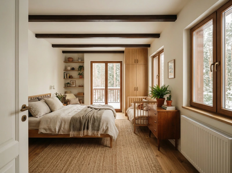 Дизайн спальни в стиле Хюгге — фото интерьера от нейросети RoomGPT