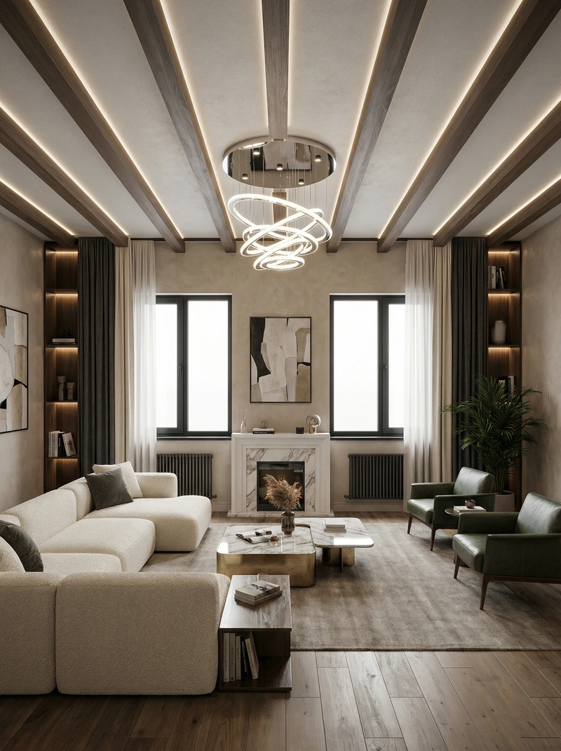 Дизайн интерьера в стиле Контемпорари — Гостиная от нейросети RoomGPT