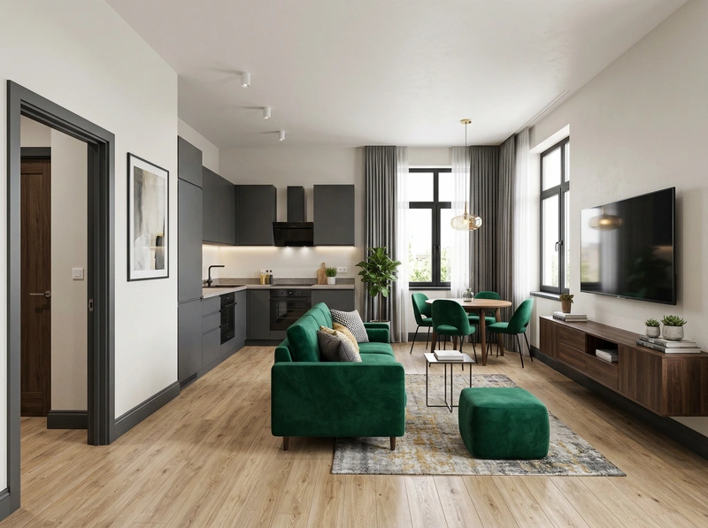 Дизайн интерьера в стиле Контемпорари — Гостиная от нейросети RoomGPT