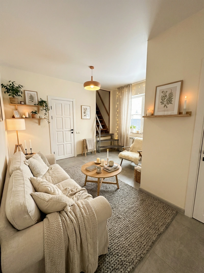 Дизайн интерьера в стиле Хюгге — Гостиная от нейросети RoomGPT