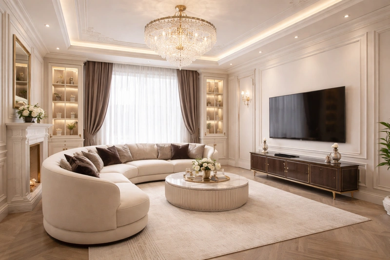 Дизайн гостиной в стиле Неоклассика — фото интерьера от нейросети RoomGPT