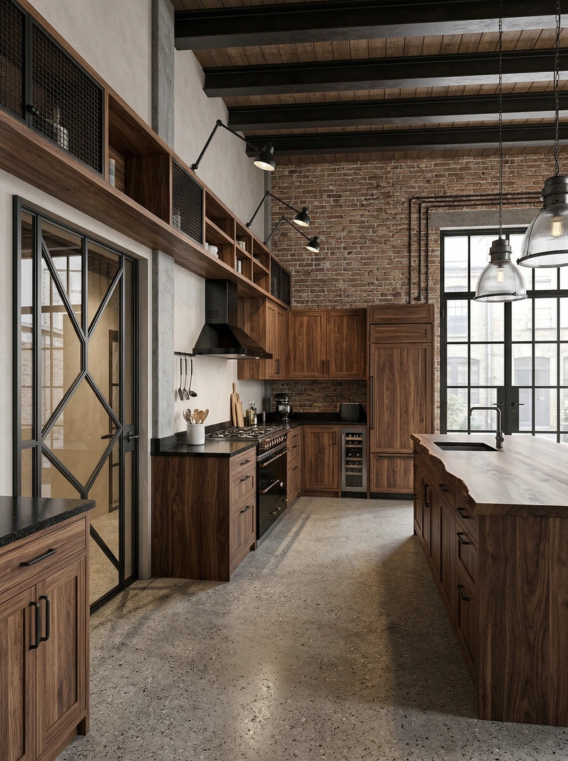 Дизайн интерьера в стиле Лофт — Кухня от нейросети RoomGPT