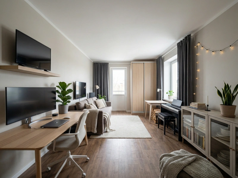 Дизайн гостиной в стиле Хюгге — фото интерьера от нейросети RoomGPT