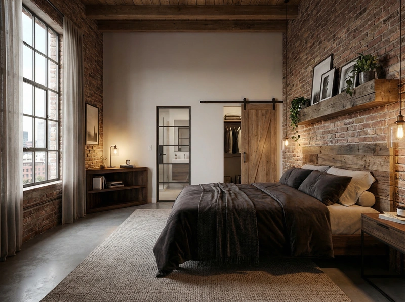 Дизайн спальни в стиле Лофт — фото интерьера от нейросети RoomGPT