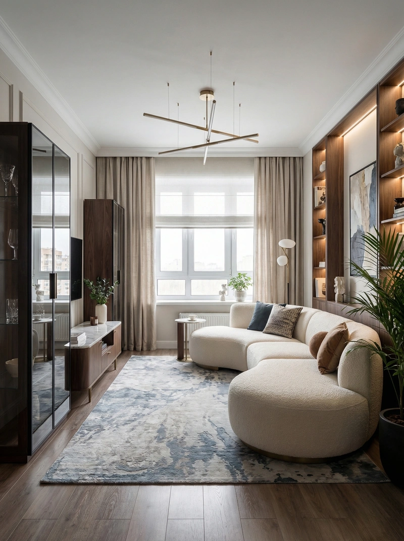 Дизайн интерьера в стиле Контемпорари — Гостиная от нейросети RoomGPT