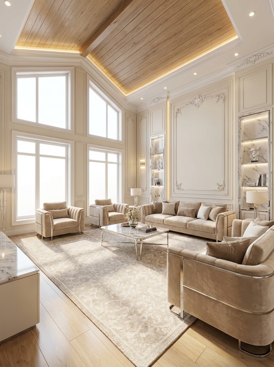 Дизайн гостиной в стиле Классика — фото интерьера от нейросети RoomGPT