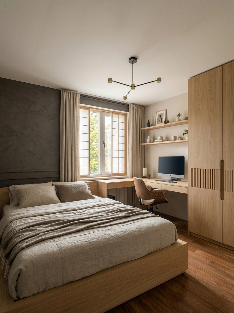 Дизайн спальни в стиле Japandi — фото интерьера от нейросети RoomGPT