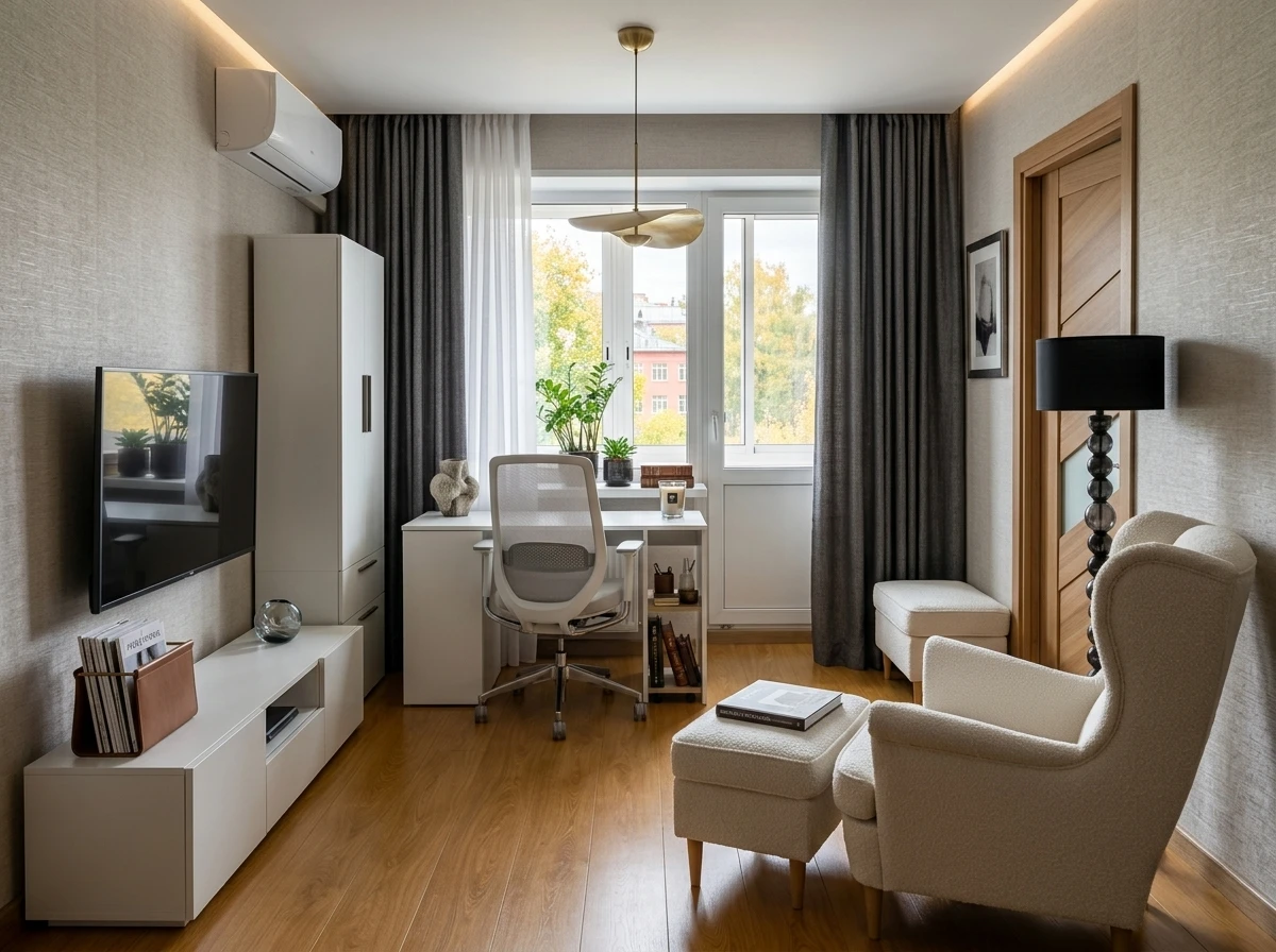 Дизайн кабинета в стиле Контемпорари — фото интерьера от нейросети RoomGPT