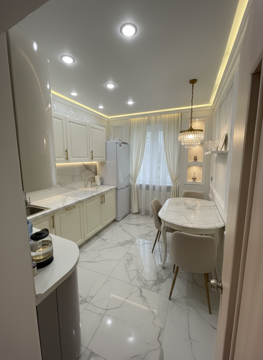 Дизайн кухни в стиле Классика — фото интерьера от нейросети RoomGPT