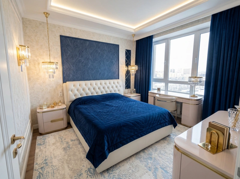 Дизайн спальни в стиле Неоклассика — фото интерьера от нейросети RoomGPT