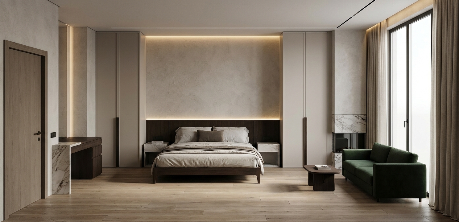 Дизайн спальни в стиле Минимализм — фото интерьера от нейросети RoomGPT