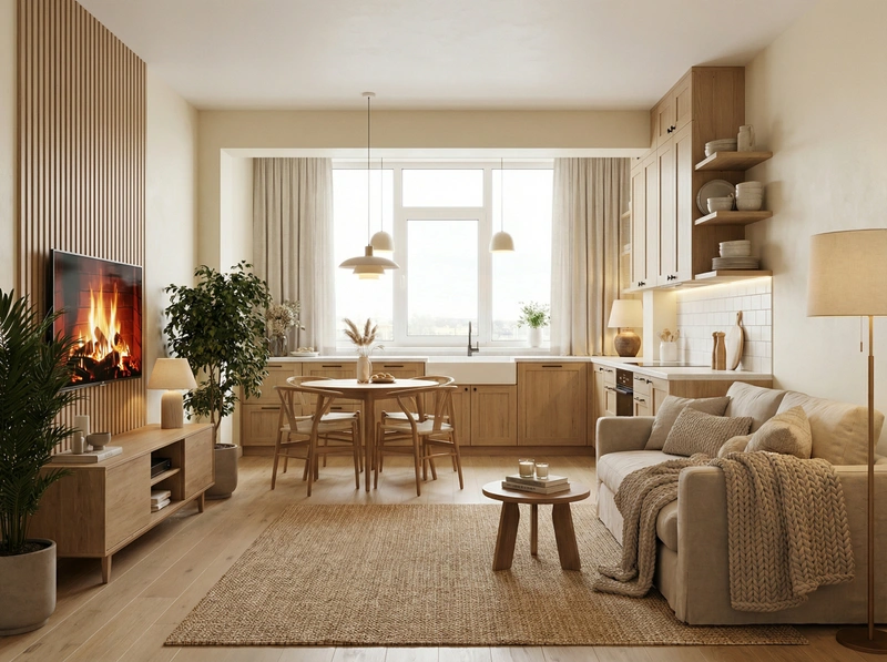 Дизайн интерьера в стиле Хюгге — Кухня от нейросети RoomGPT