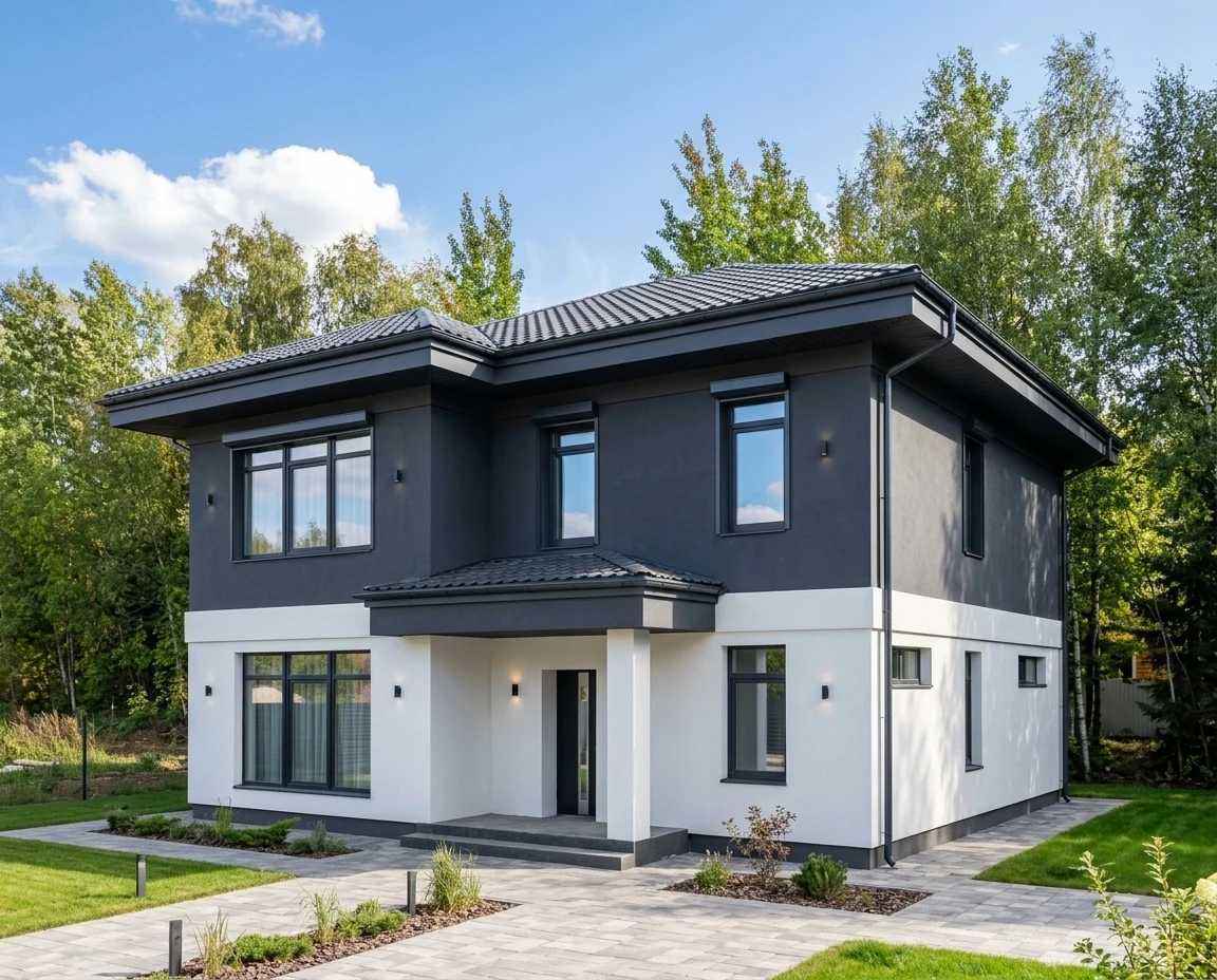 Дизайн фасада в стиле Контемпорари — фото фасада от нейросети RoomGPT