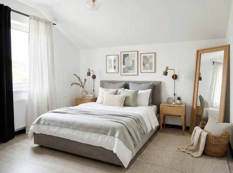 Дизайн спальни в стиле Сканди — фото интерьера от нейросети RoomGPT