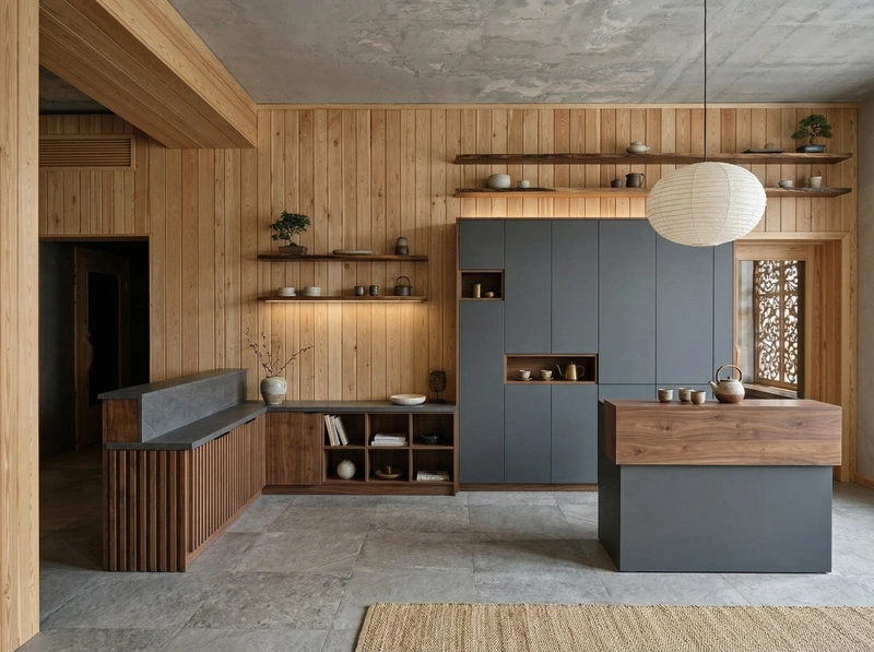 Дизайн кухни в стиле Japandi — фото интерьера от нейросети RoomGPT