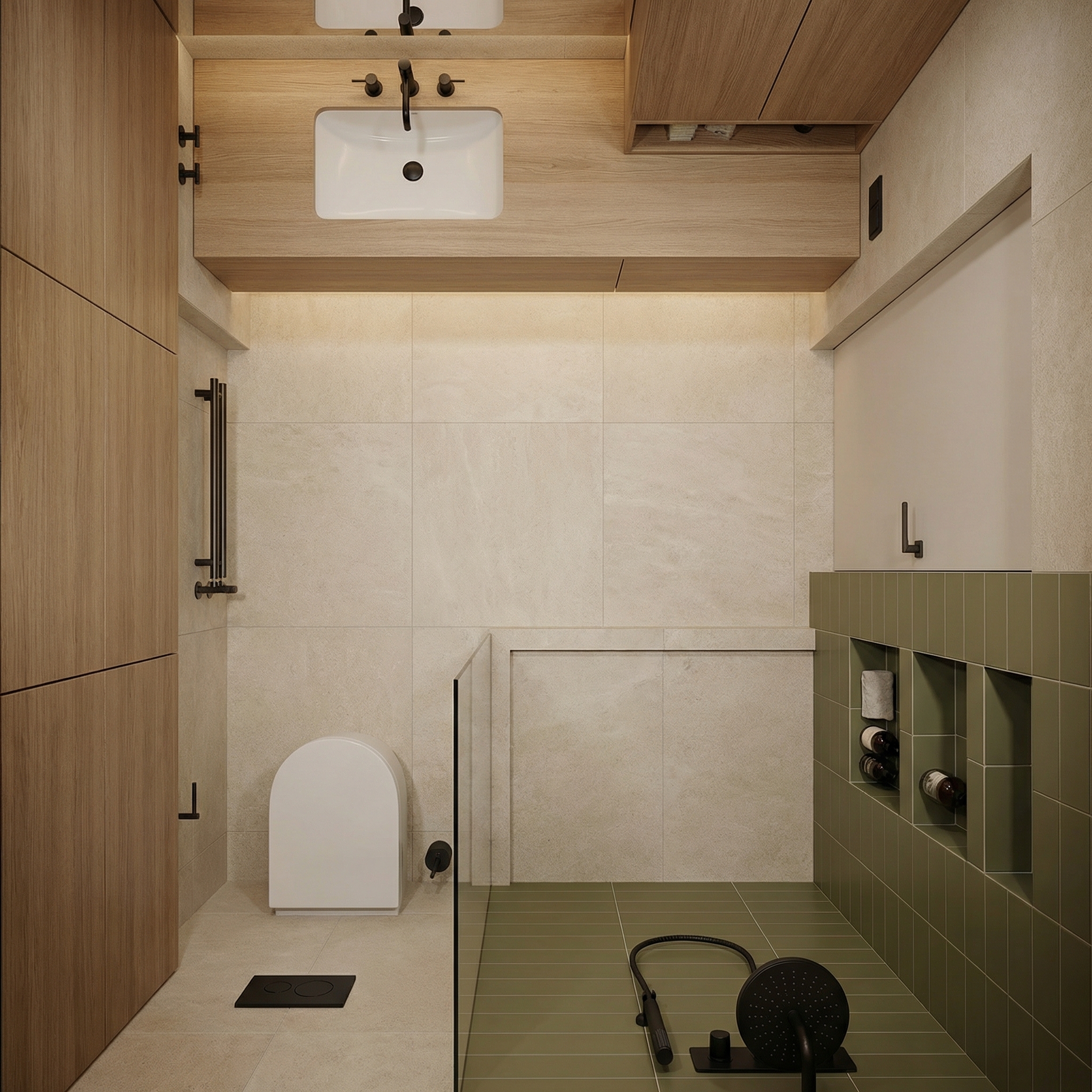 Дизайн ванной в стиле Japandi — фото интерьера от нейросети RoomGPT