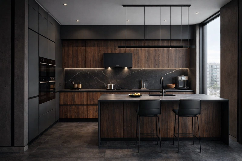 Дизайн интерьера в стиле Блэктэк — Кухня от нейросети RoomGPT