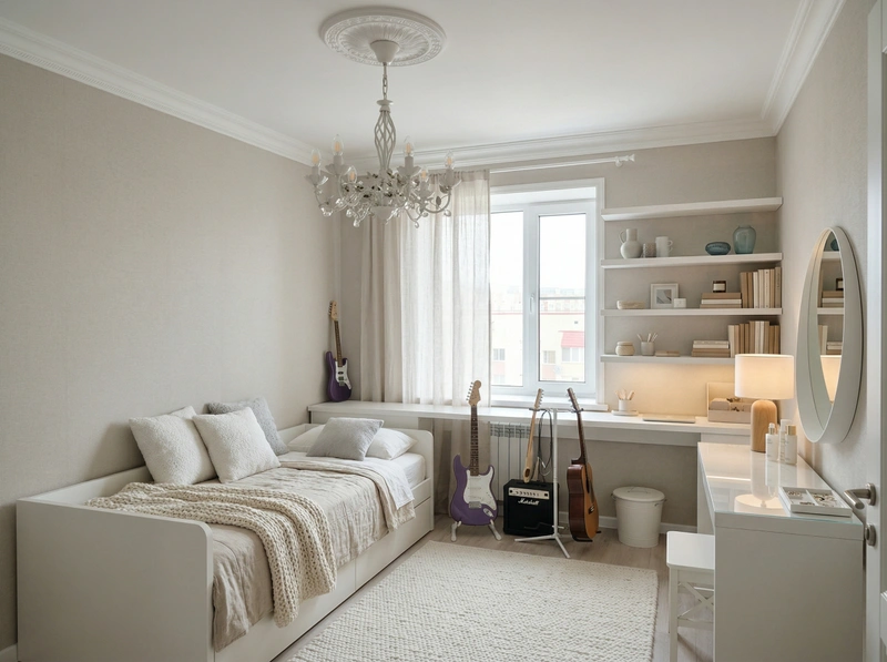 Дизайн спальни в стиле Хюгге — фото интерьера от нейросети RoomGPT